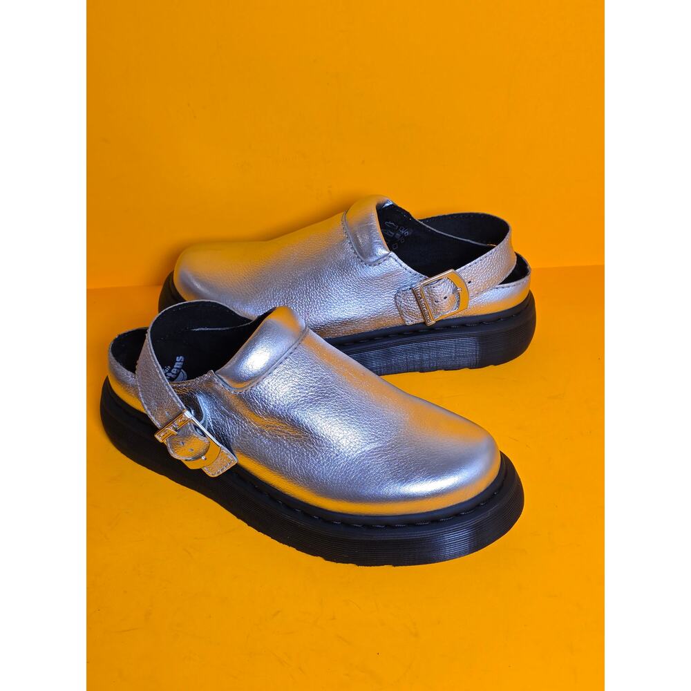 Dr Martens Laketen Silver Metallic Leather Slingback Platform Mules sz 11/12 New - Picture 2 of 16